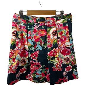 Adrianna Papell Floral Pleated Front Skirt Pockets Belted Lined Size 4